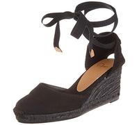 Castañer · Alpargata Carina C/6/001 en algodón orgánico con Cierre de Cintas y cuña Tintada de 7cm - Mujer Color: Negro Talla: 39