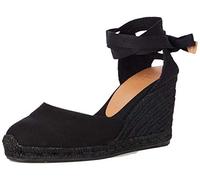 Castañer · Alpargata Carina en algodón orgánico con cierre de cintas y cuña tintada de 9cm de color negro - Mujer color: Negro talla: 36