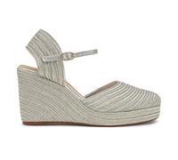 Castañer · Alpargata CAROLYN/142 Trenzada en Acabado Metalizado con Cierre de Pulsera y cuña de 9cm - Mujer Color: Platino Talla: 37