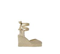 Castañer · Alpargata CHIARA/8ED/290 en Lino Metalizado con Cierre de Cintas y cuña de 11cm - Mujer - Color: Oro - Talla: 41