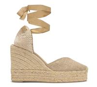 Castañer · Alpargata CHIARA/8ED/290 en Lino Metalizado con Cierre de Cintas y cuña de 11cm - Mujer - Color: Oro - Talla: 40