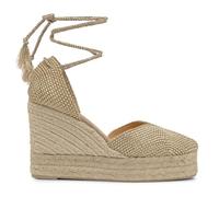 Castañer · Alpargata CORA/8ED/256 en Yute y rayón con Cierre de Cordones y cuña de 11cm con Doble Plataforma - Mujer Color: Oro Talla: 38