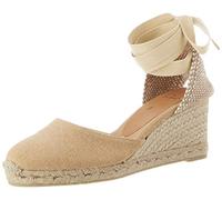 Castañer · Alpargata CARINA/6/002 en algodón orgánico lavado con cierre de cintas y cuña de 7cm - Mujer color: Arena talla: 39