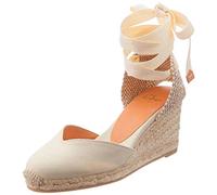 Castañer - Alpargata cuña Mujer de 7cm CHIARA/6/001 Punta Redonda Cerrada. Color Ivory