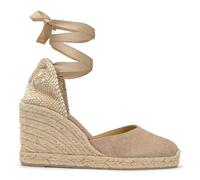 Castañer - Alpargata cuña Mujer de 9cm CARINA/8/002 Punta Redonda Cerrada. Color Beige