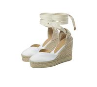 Castañer Alpargatas Chiara en algodón orgánico, Cierre Mediante Lazada y Doble Plataforma. - Color: Blanco Talla: 40