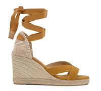 Castañer · Sandalia BAILEY/8/002 en algodón orgánico lavado con cierre de cintas y cuña de 9cm - Mujer color: Amarillo talla: 39