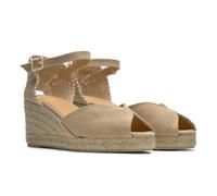 Castañer · Sandalia BIANCA/6/002 estilo peep-toe en algodón orgánico lavado con cuña de 7cm - Mujer color: Arena talla: 36