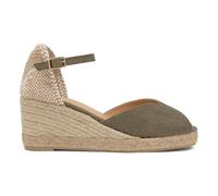 Castañer · Sandalia BIANCA/6/002 estilo peep-toe en algodón orgánico lavado con cuña de 7cm - Mujer color: Verde talla: 36