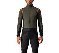 CASTELLI Chaqueta Alpha Ros 2 para Hombre, Impermeable, Transpirable, Ligera, aislada, protección de Invierno para Ciclismo y Ciclismo de Carretera, Verde Militar/Rojo Fuego-Gris Plateado, X-Large