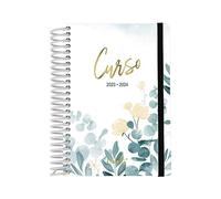 Casterli 84062 - AGENDA ESCOLAR 2023-24. Día página, tamaño A6 (11 x 16 cm), Tapa Forrada, estampación en oro, y goma. Interior papel 70 gr. Encuadernación con espiral plástico blanco.