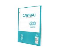 CASTERLI Recambio 100 Hojas con margen. Tamaño A4, 4 Taladros, Papel de 90 gr (PAUTA 2,5 MM, A4)