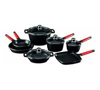 CASTEY - Batería de Cocina de Inducción Fundix, Set de 11 Piezas, Mangos Color Rojo y Desmontables, Antiadherente, Resistentes y Duraderas, Distribuyen de Forma Homogénea el Calor