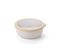 Castey - Envase Bajo Redondo con Tapa, Color Beige, 1250 ml, Cierre Hermético, para Conservación de Alimentos, Libre de BPA, Diseño Antiderrames, Apto para el Lavavajillas