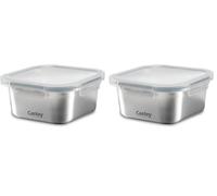 Castey - Envase Cuadrado de Acero Inoxidable, 1450 ml, Cierre Hermético con Tapa, para Conservación de Alimentos, Tapa Libre de BPA, Diseño Antiderrames, Apto para el Lavavajillas (Paquete de 2)