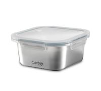 Castey - Envase Cuadrado de Acero Inoxidable, 600 ml, Cierre Hermético con Tapa, para Conservación de Alimentos, Tapa Libre de BPA, Diseño Antiderrames, Apto para el Lavavajillas