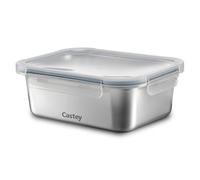 Castey - Envase Rectangular de Acero Inoxidable, 800 ml, Cierre Hermético con Tapa, para Conservación de Alimentos, Tapa Libre de BPA, Diseño Antiderrames, Apto para el Lavavajillas
