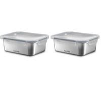 Castey - Envase Rectangular de Acero Inoxidable, Apto Microondas, 1200 ml, Cierre Hermético Tapa, Conservación de Alimentos, Tapa Libre de BPA, Diseño Antiderrames, Apto Lavavajillas (Paquete de 2)