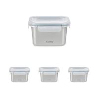 Castey - Envase Rectangular de Acero Inoxidable, Cierre Hermético con Tapa, para Conservación de Alimentos, Tapa Libre de BPA, Diseño Antiderrames, Apto para el Lavavajillas (C-A750) (Paquete de 4)