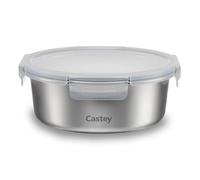 Castey - Envase Redondo de Acero Inoxidable, 1500 ml, Cierre Hermético con Tapa, para Conservación de Alimentos, Tapa Libre de BPA, Diseño Antiderrames, Apto para el Lavavajillas