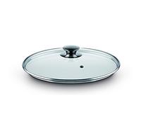 CASTEY - Tapa Universal de Cristal Templado, 24 cm, para Ollas, Sartenes y Cacerolas, Aro de Silicona, Pomo de Acero Inoxidable, Resistente y Duradera, Sujección Cómoda