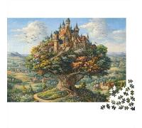 Castillo Árbol Gigante Puzzle de 1000 Piezas Cartón Puzzle para Adultos Paisaje Fantasía Relajante Decorativo Regalo Familiar 52x38cm/1000pcs