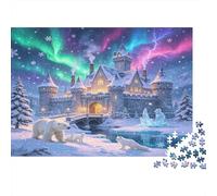 Castillo Ártico Puzzle de 1000 Piezas Papel para Adultos Noche de Auroras Boreales Relajante Decoración Hogar Regalo 70x50cm/1000pcs