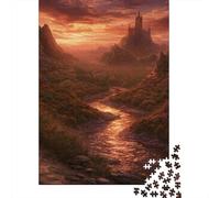 Castillo Atardecer Puzzle de 1000 Piezas Papel Puzzle para Adultos Vista Valle del Río Relajación Regalo Hogar 52x38cm/1000pcs