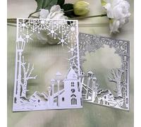 Castillo de copo de nieve con marco rectangular de metal, plantillas de Navidad, tarjetas de manualidades, troqueles de corte, cortes para hacer tarjetas, fotos, papel decorativo, álbumes de recortes
