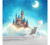 Castillo de cuento de hadas, cielo estrellado Murales de Pared, Estilo de ensueño Papel Pintado Azul de Tela, Gran Mural Fotográfico para guarderías, escuelas, escuela, estilo