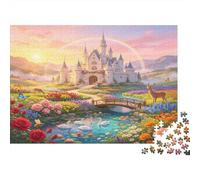 Castillo de Cuento Puzzle de 1000 Piezas Papel para Adultos Jardín Encantado Río Atardecer Relajante Decoración Familiar Regalo 52x38cm/1000pcs