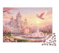 Castillo de Cuento Puzzle de 1000 Piezas Papel Puzzle para Adultos Fuente de Flores de Cerezo Relajante Ocio Familiar Decoración Regalo 52x38cm/1000pcs