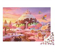 Castillo de Dulces Reino Puzzle de 1000 Piezas Papel para Adultos Paisaje Fantasía Dulce Juego Relajación Interacción Familiar 52x38cm/1000pcs