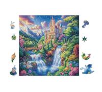 Castillo de Fantasía con Cascada Rompecabezas 100 Piezas Cartón para Expertos Mejora Atención Diversión Grupal Decoración Artística Regalo Navideño Original 28x28cm
