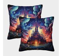 Castillo de fantasía: escena nocturna mágica Fundas Cojines Para Sofá 2 Piezas Disponible todas las estaciones Funda De Almohada Throw Cojín Decoración Funda De Cojines De Estar Dormitorio 40x40cm