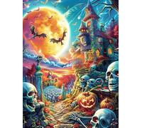 Castillo de Halloween con Jack-o'-Lanterns Puzzles 500 Piezas Moderno Minimalista Mitos fantásticoss Cuento De Hadas Rompecabezas Familiar para Adultos 3D Maquetas Construir Aliviar Estrés Decorativo