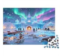 Castillo de Hielo Aurora Boreal Puzzle de 1000 Piezas Papel Puzzle para Adultos Paisaje Invernal Ártico Juego de Puzzle 1000 Piezas Relajante Regalo Decoración Hogar 38x26cm/1000pcs