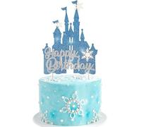 Castillo de hielo Decoración para Tartas, Decoracion Tarta Cumpleaños Princesa de hieli, Happy Birthday Topper, Decoración de Pasteles para Fiestas Cumpleaños Infantiles, Baby Shower (E)