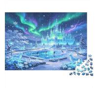 Castillo de Hielo Fantasía Puzzle de 1000 Piezas Papel para Adultos Luces del Norte Paisaje Invernal Juego de Puzzle 1000 Piezas Relajación 38x26cm/1000pcs