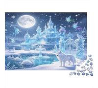 Castillo de Hielo Fantasía Puzzle de 1000 Piezas Papel para Adultos Paisaje Invernal Nocturno Relajación Decoración Hogar Regalo 70x50cm/1000pcs