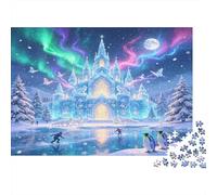 Castillo de Hielo Fantasía Puzzle de 1000 Piezas para Adultos Papel Auroras Boreales Lago Helado Relajación Atención Hogar Regalo 70x50cm/1000pcs