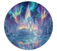 Castillo de Hielo Fantasía Puzzle de 1000 Piezas Redondo Puzzle para Adultos Luces del Norte Noche