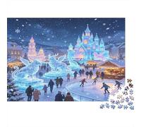 Castillo de Hielo Plaza Invernal Puzzle de 1000 Piezas Papel para Adultos Escultura de Hielo Escena Nocturna Puzzle para Toda la Familia Decoración Relajación Regalo 38x26cm/1000pcs