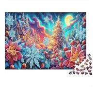 Castillo de Invierno Rompecabezas Clásico 1000 Piezas para Jugadores Adultos, Cartón Premium, Arte Floral de Invierno en Neón, Decoración Interior, Regalo de Cumpleaños, Juego de Reto Difícil, 70x50cm