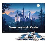 Castillo de Neuschwanstein, Alemania de Noche. Rompecabezas de Madera para Adultos. Decoración artística para el hogar (75x50cm).
