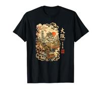 Castillo de Osaka Cherry Blosom Japón Ukiyo-e Kanji japonés Camiseta
