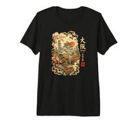 Castillo de Osaka Cherry Blosom Japón Ukiyo-e Kanji japonés Camiseta Premium
