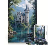 Castillo de Piedra Junto al Lago, Rompecabezas de 1000 Piezas para Adultos, Regalo, Juguete de Habilidad, antiestrés, Corte Exacto, Lista de Deseos de Papá Noel 38x26cm