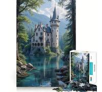 Castillo de Piedra Junto al Lago, Rompecabezas de 1000 Piezas para Adultos, Regalo, Juguete de Habilidad, antiestrés, Corte Exacto, Lista de Deseos de Papá Noel 38x26cm