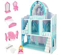 Castillo de Princesas de Madera 3 Plantas WOOMAX, 37x15x53,5 Cm, Rosa y Azul
